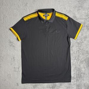 NICK DANGER Polo Shirt Black Yellow Slim Fit Size M Soft Cotton Knit Preppy